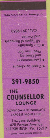 Matchbook Cover - Counsellor Lounge Pittsburgh PA