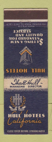 Matchbook Cover - Hull Hotels CA California Chain WORN BACK