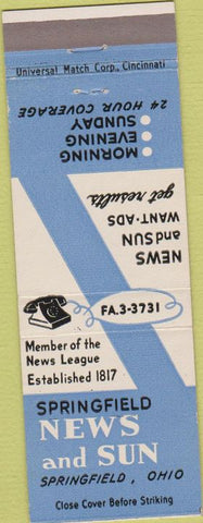 Matchbook Cover - Springfield News and Sun OH