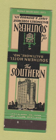 Matchbook Cover - Southern Hotel Baltimore MD