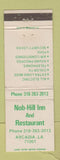 Matchbook Cover - Nob Hill Inn Restaurant Arcadia LA