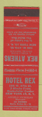 Matchbook Cover - Hotel Rex Athens New York City