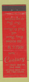 Matchbook Cover - Hotel Century New York City