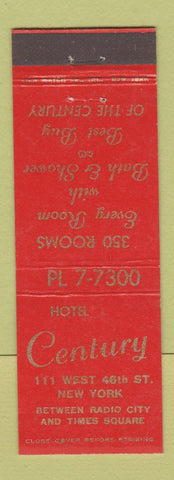 Matchbook Cover - Hotel Century New York City