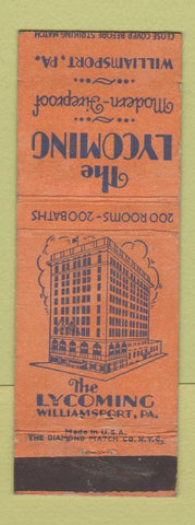 Matchbook Cover - Lycoming Hotel Williamsport PA ORANGE