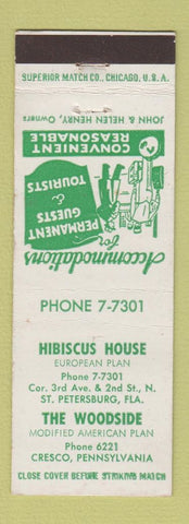 Matchbook Cover - Hibiscus House Woodside St Petersburg FL Cresco PA