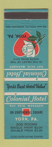 Matchbook Cover - Colonial Hotel York PA