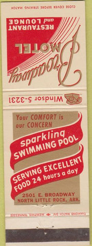 Matchbook Cover - Broadway Motel Restaurant North Little Rock AR