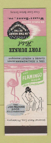 Matchbook Cover - Fort Durkee Hotel Wilkes Barre PA Joe Palooka boxing