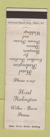 Matchbook Cover - Hotel Redington Wilkes Barre PA WEAR