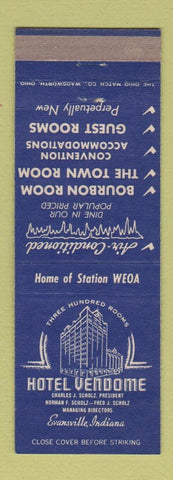 Matchbook Cover - Hotel Vendome Evansville IN