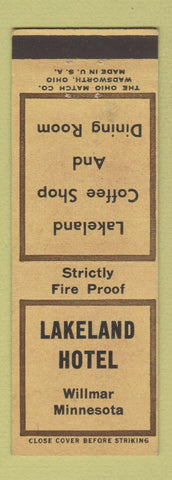 Matchbook Cover - Lakeland Hotel Willmar MN