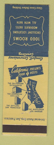Matchbook Cover - Hotels Los Angeles Oakland San Francisco Sacramento CA