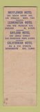 Matchbook Cover - Hotels Los Angeles Oakland San Francisco Sacramento CA