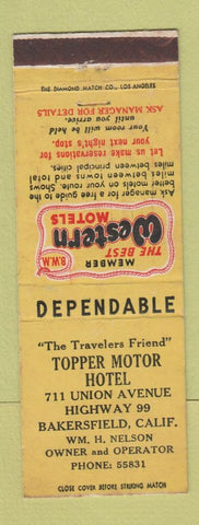 Matchbook Cover - Topper Motor Hotel Bakersfield CA Best Western