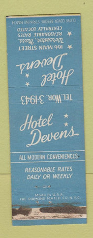 Matchbook Cover - Hotel Devens Worcester MA WORN