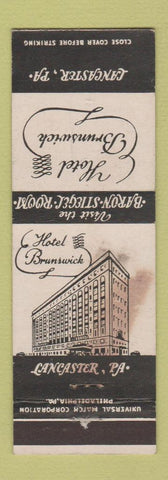 Matchbook Cover - Hotel Brunswick Lancaster PA WORN