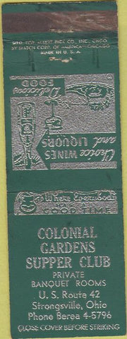 Matchbook Cover - Colonial Gardens Supper Club Strongsville OH