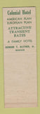 Matchbook Cover - Colonial Hotel San Francisco CA