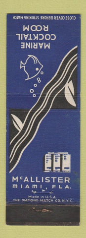 Matchbook Cover - McAllister Hotel Miami FL Marine Cocktail Room