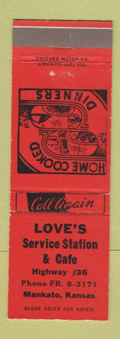 Matchbook Cover - Love's Service oil gas Cafe Mankato KS