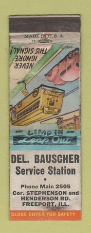 Matchbook Cover - Des Bauscher Service oil gas Freeport IL  WORN