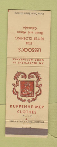 Matchbook Cover - Kuppenheimer Clothes Lebsock's Brush Akron Colorado