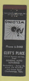 Matchbook Cover - Cliff's Place Welding Chattanooga TN MERCHANTS