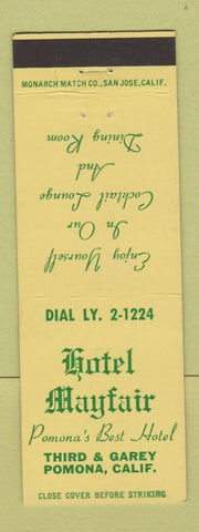 Matchbook Cover - Hotel Mayfair Pomona CA