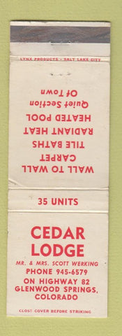 Matchbook Cover - Cedar Lodge Glenwood Springs Colorado WEAR