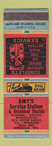 Matchbook Cover - Diny's Service oil gas Greanleaf WI Appliances