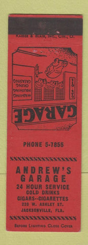 Matchbook Cover - Andrew's Garage oil gas Jacksonville FL