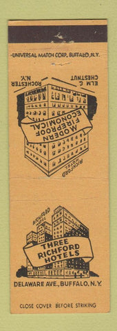 Matchbook Cover - Richford Hotels Buffalo Rochester NY Erie PA
