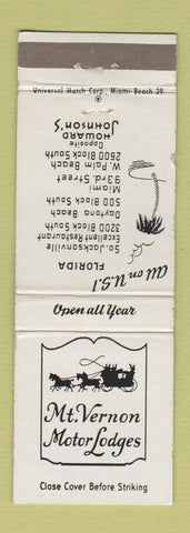 Matchbook Cover - Mount Vernon Motor Lodges Miami Jacksonville FL
