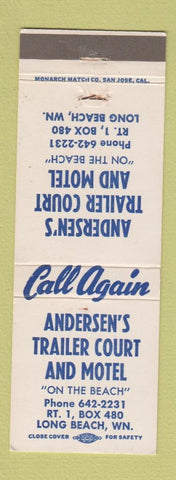 Matchbook Cover - Andersen's Trailer Court Motel Long Beach WA