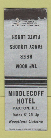Matchbook Cover - Middlecoff Hotel Paxton IL