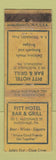 Matchbook Cover - Pitt Hotel Bar Grill Macdonald PA WORN