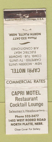 Matchbook Cover - Capri Motel Restaurant North Platte NE WORN