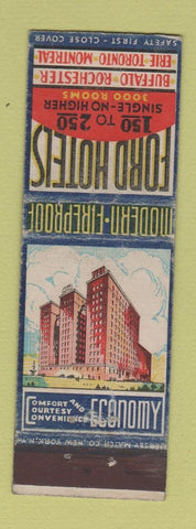Matchbook Cover - Ford Hotels Buffalo Rochester NY Erie Toronto Montreal WEAR