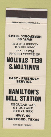 Matchbook Cover - Hamilton's Bell oil gas Hereford TX