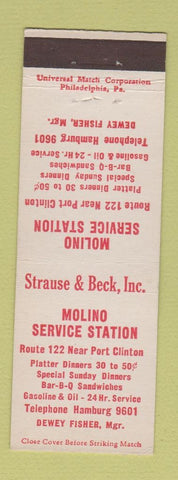 Matchbook Cover - Molino Service oil gas restaurant Port Clinton PA