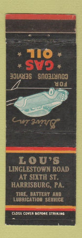 Matchbook Cover - Lou's oil gas Harrisburg PA WEAR