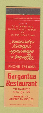Matchbook Cover - Gargantua Restaurant Vietnamese Chinese San Francisco CA