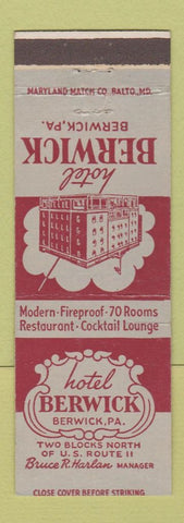 Matchbook Cover - Hotel Berwick PA