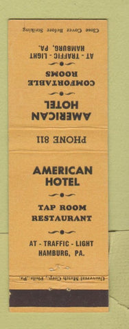Matchbook Cover - American Hotel Hamburg PA