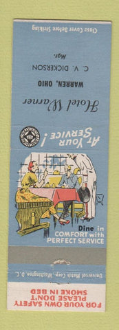 Matchbook Cover - Hotel Warner Warren OH