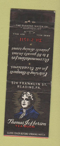 Matchbook Cover - Thomas Jefferson Tea Room Reading PA WEAR