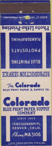 Matchbook Cover - Colorado Paper Supply Co Blueprints Denver CO