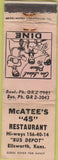Matchbook Cover - McAtte's 45 Restaurant Ellsworth KS WORN girlie