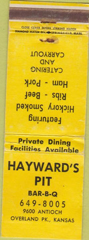 Matchbook Cover - Hayward's Pit Overland Park KS WEAR
